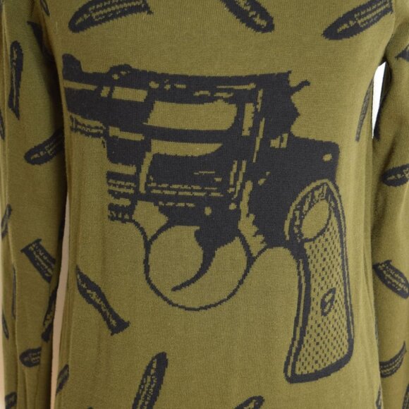 vintage Y2K dress Betsey Johnson green GUNS pistol sweater mini dress M L - Picture 4 of 10